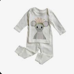 Charming White Pajama Set with Mouse Design